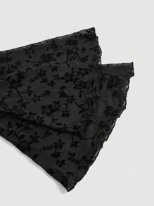 SHEIN MOD Plus Size Square Neck Floral Flocked Ruffle Flare Sleeve Mini Dress - Black - View 4