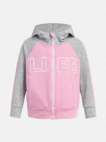 SHEIN 年轻女孩拼色连帽运动衫休闲运动夹克