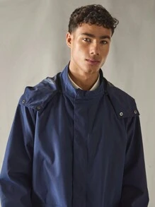 Manfinity VCAY 男士休闲宽松连帽长袖风衣，适合秋冬 - 藍色 - 查看 5