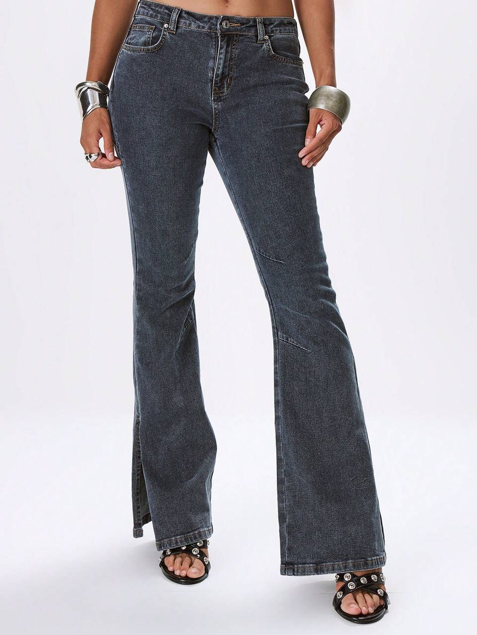 Mid Waist Split Side Flared Jeans Spring 90's Y2k Streetwear Sexy Summer