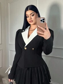 SHEIN SXY Chaqueta blazer con mangas obispo en blanco y negro para mujeres - Blanco y Negro - Ver 1