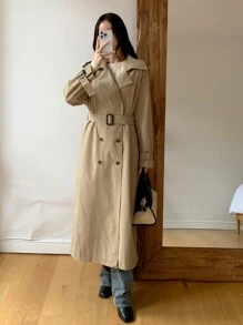 DAZY Women Business Casual Solid Color Double-Breasted Trench Coat,Fall Women Clothes