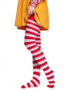 1 双女式哥特式红白条纹连裤袜，适合所有季节 - 紅白色 - 查看 4