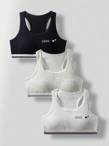 3 件套 少女简约时尚纯色灰白黑色吊带背心文胸内衣套装 - 彩色 - 查看 3