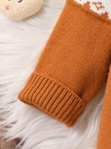 男婴针织熊图案连体衣，温暖时尚的婴儿冬装 - 黃色 - 查看 6