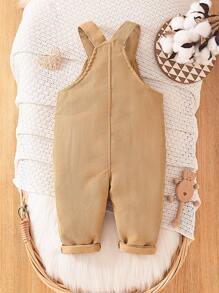 SHEIN Baby Boy Solid Color Casual Bib Jumpsuit, Fall - Yellow - View 2
