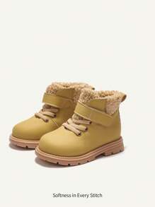 Cozy Pixies Autumn/Winter Baby Boys Plush Patchwork Casual Hook And Loop Flat Ankle Boots - Yellow - View 2