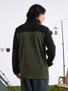 In My Nature Men's Solid Color Splice Front Zip Long Sleeve Simple Casual Outdoor Fleece Jacket