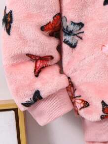 Elladie kids 2 件套年轻女孩蝴蝶印花羊毛连帽衫和裤子休闲装，秋冬 - 杏色 - 查看 4