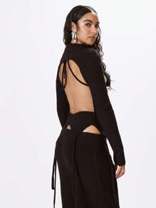 MUSERA Cut Out Knit Long Sleeve Top Y2k Spring - Black - View 3
