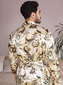 Manfinity ChillVibe Men's All-Over Print Tie Waist Long Sleeve Robe - Multicolor - View 2