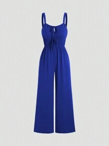 SHEIN Unity Bộ đồ liền thân không tay màu trơn thường ngày cho nữ, mùa hè - Xanh đậm - Xem 1