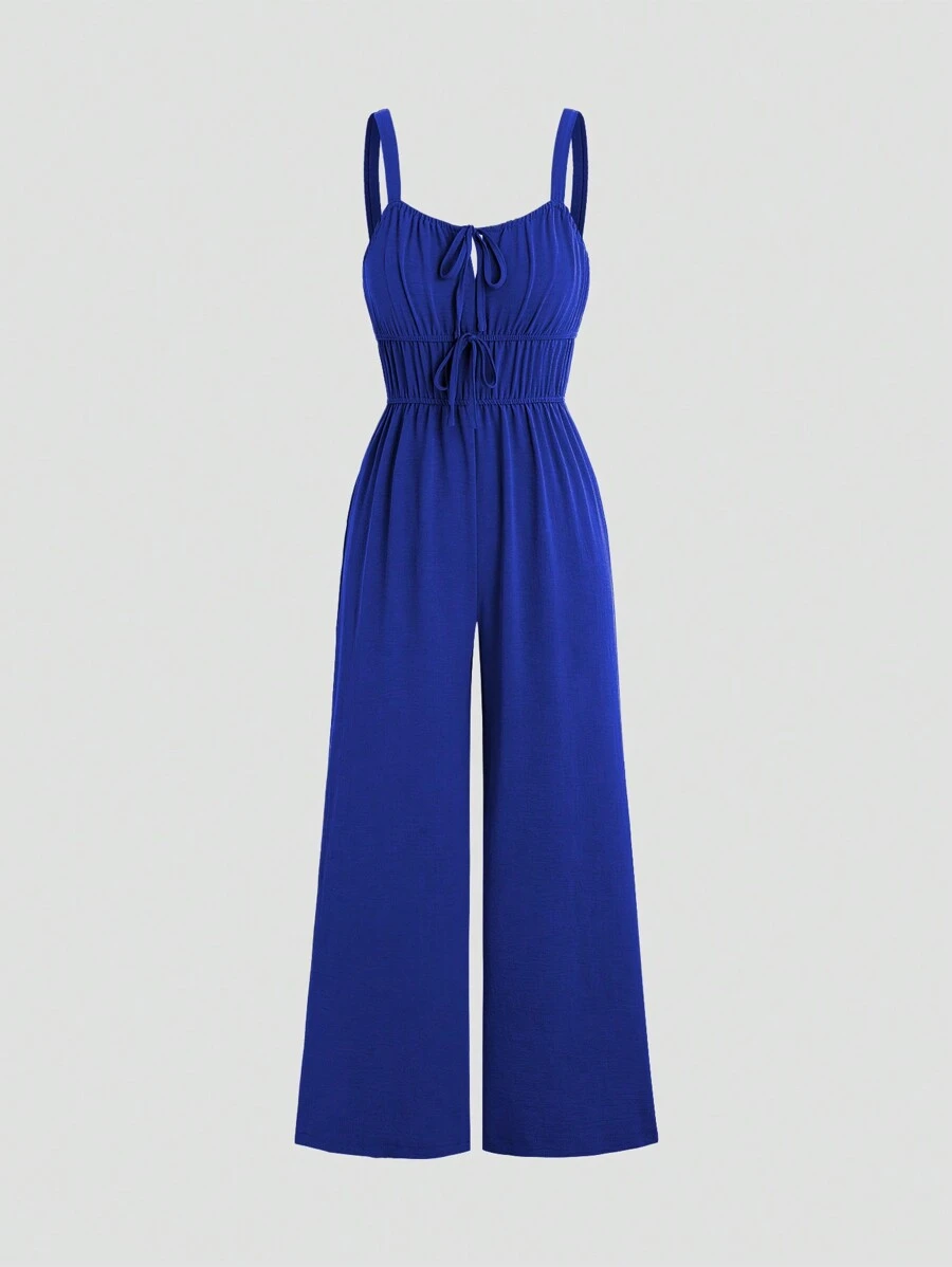 SHEIN Unity Bộ đồ liền thân không tay màu trơn thường ngày cho nữ, mùa hè - Xanh đậm - Xem 1