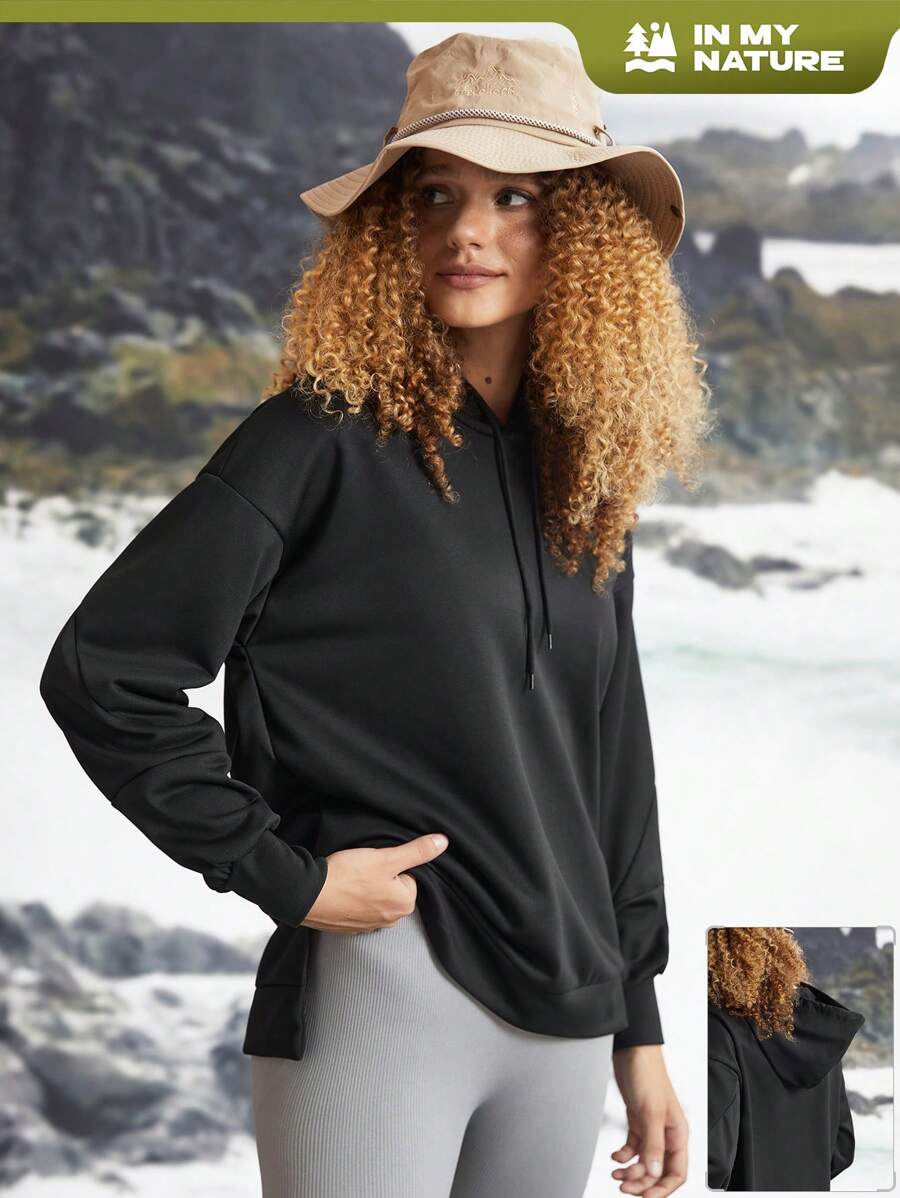 In My Nature Áo nỉ dài tay màu trơn dành cho nữ, có dây rút, kiểu dáng thường ngày. - màu đen - Xem 1