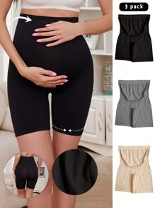 Moonlight&Mama 3 piezas de ropa interior sin costuras y acanalada de cintura alta para maternidad - Multicolor - Ver 5