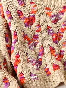 Tween Girls Knitted Christmas Sweater Set, Special Cropped Design With Unique Sleeve Pattern To Highlight Girls' Lively Style. - Khaki - View 3