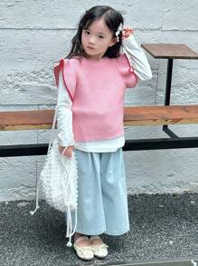 DAZY Sleeveless Knitted Sweater Vest For Young Girl - Pink - View 7