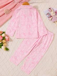 2pcs Young Girl Rabbit Print Flame Retardant Casual Sweatshirt And Pants Homewear Set - Pink - View 2