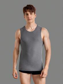 Áo vest ấm cổ tròn màu trơn cho nam, mùa thu/đông - Xám - Xem 5