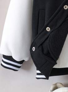 SHEIN Áo khoác dài tay in họa tiết sọc cổ Varsity cho bé trai màu tương phản phía trước - Đen và trắng - Xem 5