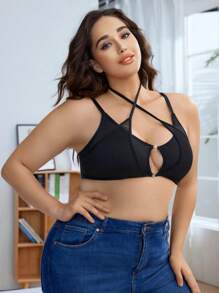 Áo ngực hở lưng màu trơn cỡ lớn - màu đen - Xem 3