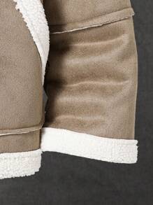 SHEIN Tween-Jungen Flauschige Lässig jacke mit Kontrastfarbblock und linearer Kapuze in Weiß