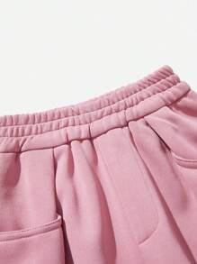 SHEIN Girls' Outdoor Casual Fall Sports Elastic Waist Drawstring Pockets Jogger Knit Pants, Suitable For Outdoor Play, City Casual - Pink - View 7