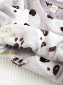 Cozy Pixies 2pcs/Set Baby Boy Panda Graphic Crew Neck Fleece Top And Jogger Pants Winter Outfit Pajama Set