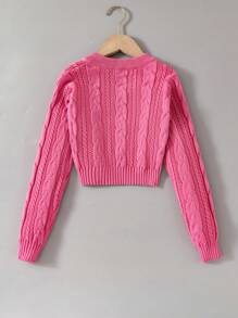 SHEIN Tween Girl  Casual Solid Color Knitted Sweater, Spring/Fall