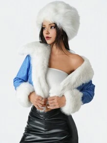 Chaqueta informal de estilo urban de efecto denim con cuello de felpa cálida para adolescentes, nuevos lanzamientos de otoño-invierno 2024