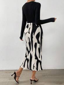 SHEIN Clasi Camiseta unicolor & con estampado de dibujo Falda - Blanco y Negro - Ver 2