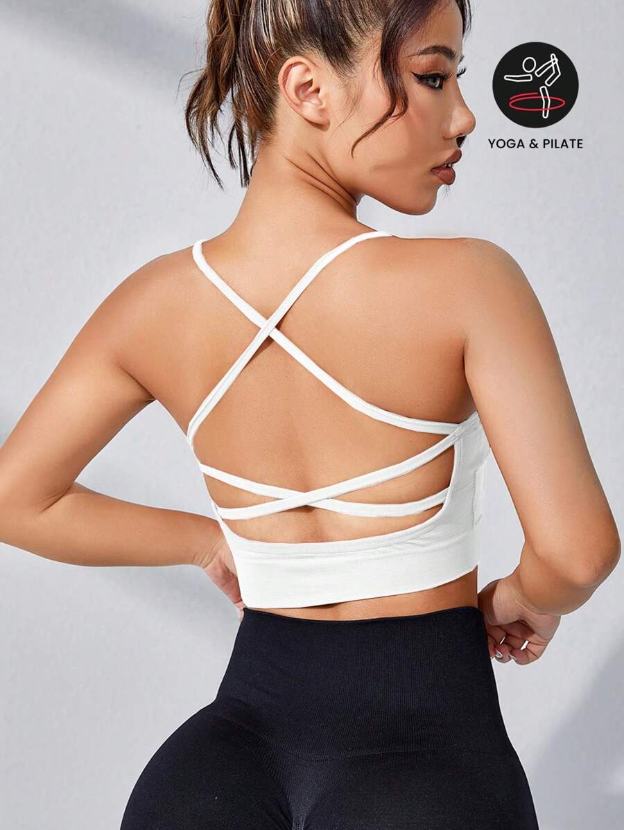 Slayform Crisscross Back Sports Bra - White - View 1
