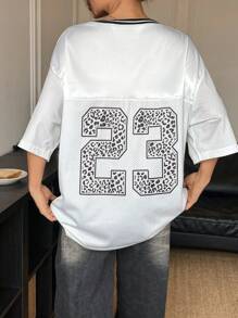 SHEIN EZwear 女式网眼印花 T 恤 - 白色 - 查看 2