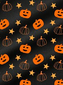 SHEIN EZwear 女式南瓜全印花圆领紧身短款休闲长袖打底 T 恤，适合秋冬万圣节 - 白色 - 查看 3