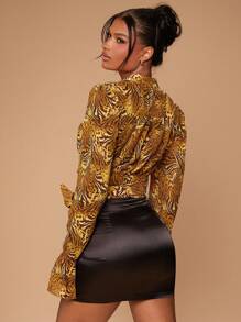 Hauture Top con corbata propia de gasa impresa transparente - Multicolor - Ver 5