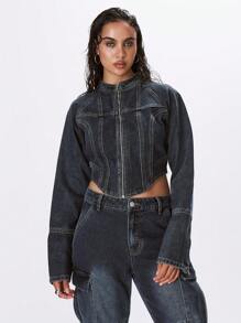 MUSERA Veste en jean structurée et courte, style années 90 mignon pour le printemps et l'été - Orange - Voir 1