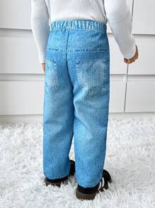 SHEIN Explorewe Baby Mädchen Gerade Hose mit Jeans-Optik Muster