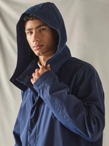 Manfinity VCAY 男士休闲宽松连帽长袖风衣，适合秋冬 - 藍色 - 查看 4