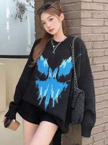 DAZY Women's Fluffy Oversized Butterfly Knit Sweater,Fall Clothes - Black - View 8