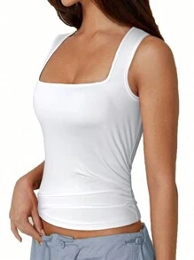 SHEIN SXY Summer;Casual Clothing Black Autumn Base Layer Solid Color Women's Tank Top