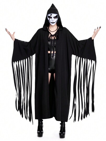 ROMWE Avant رداء بألية تنكري مع قبعة كابوكلي ذو أكمام طويلة للأداء التمثيلي والتنكر، ملابس نسائية لليلة الهالوين