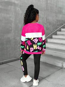 SHEIN Explorewe Bộ 2 quần nỉ và quần legging in chữ nhiều màu cho bé gái tuổi mới lớn - Nhiều màu - Xem 2