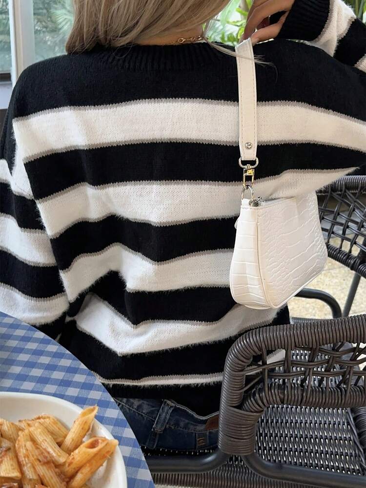 Striped Pattern Drop Shoulder Sweater