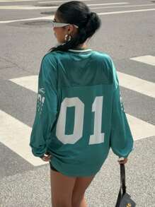 Muchica Women's New Number & Letter Printed Soccer T-Shirt, Back To School Casual Wear