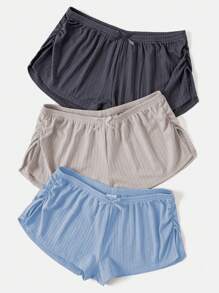 3 件套女士蝴蝶结装饰褶皱休闲短裤睡衣 - 彩色 - 查看 3