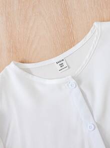 SHEIN Tween Girl Peter Pan Collar Button Front Long Sleeve Blouse - White - View 3