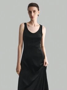 Ontre 天鹅绒无袖连衣裙，黑色宽下摆长款紧身连衣裙，性感修身，适合秋季女性 - 黑色 - 查看 8