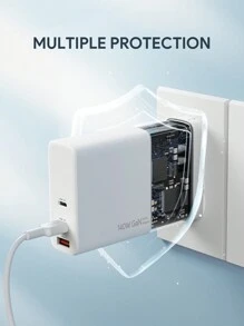 JMMO USB充電器 140W 3孔牆充快速充電器，2個USB-C孔與1個USB-A孔，超快雙用筆電手機充電器，便攜式充電器 - 白色 - 查看 4