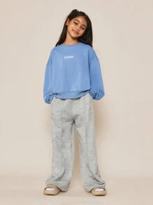 SUMWON Tween 女孩圆领运动衫和 Marl 慢跑裤两件套 - 灰色 - 查看 1