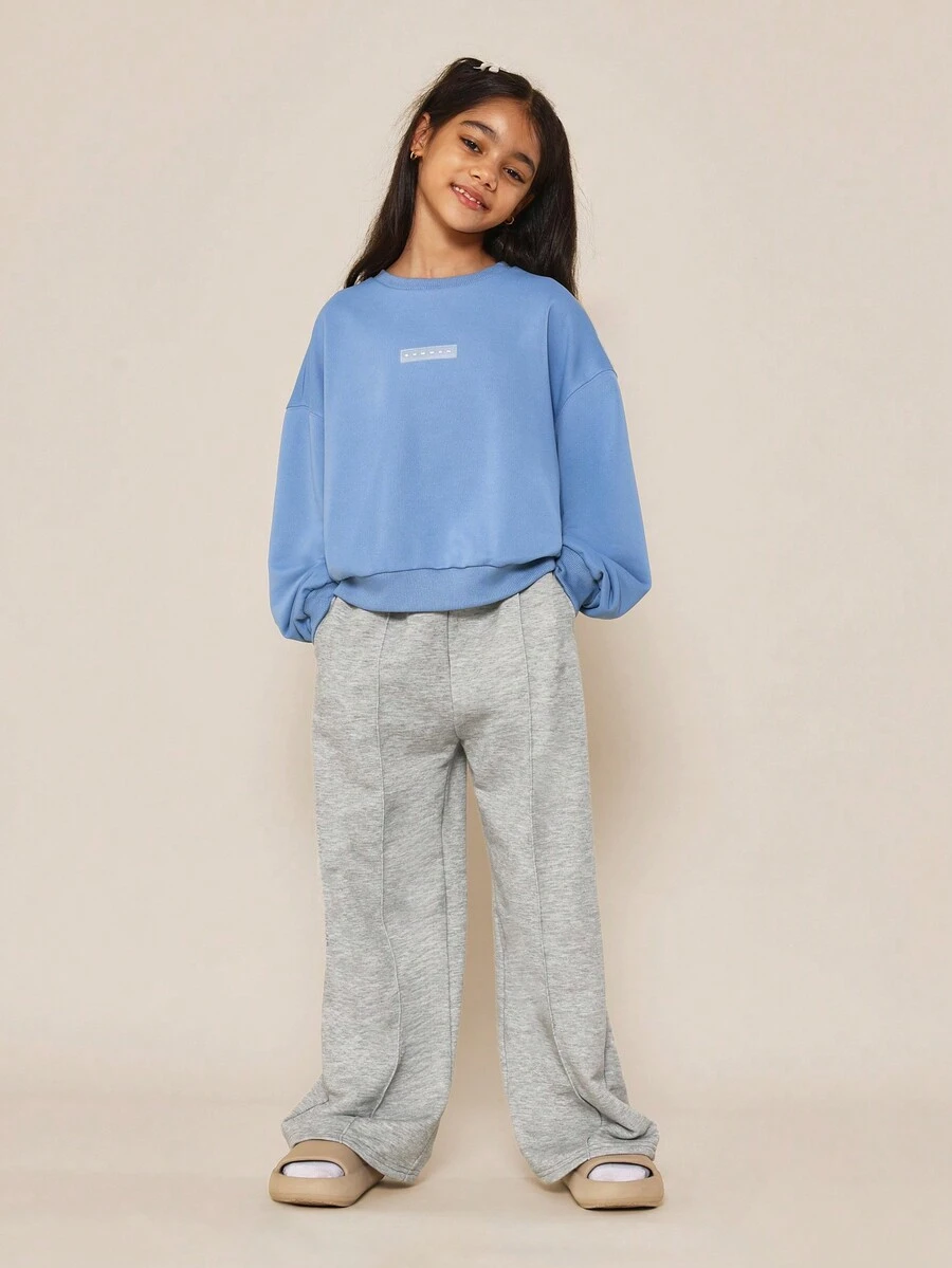 SUMWON Tween 女孩圆领运动衫和 Marl 慢跑裤两件套 - 灰色 - 查看 1